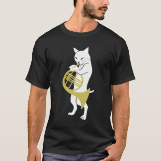 French Horn TShirt For Men With Cat French Horn