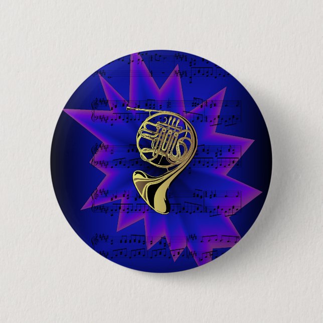 French Horn with Nightfall Background 6 Cm Round Badge (Front)