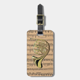 French Horn ~ With Sheet Music Background Luggage Tag