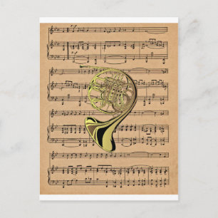 French Horn ~ With Sheet Music Background Postcard