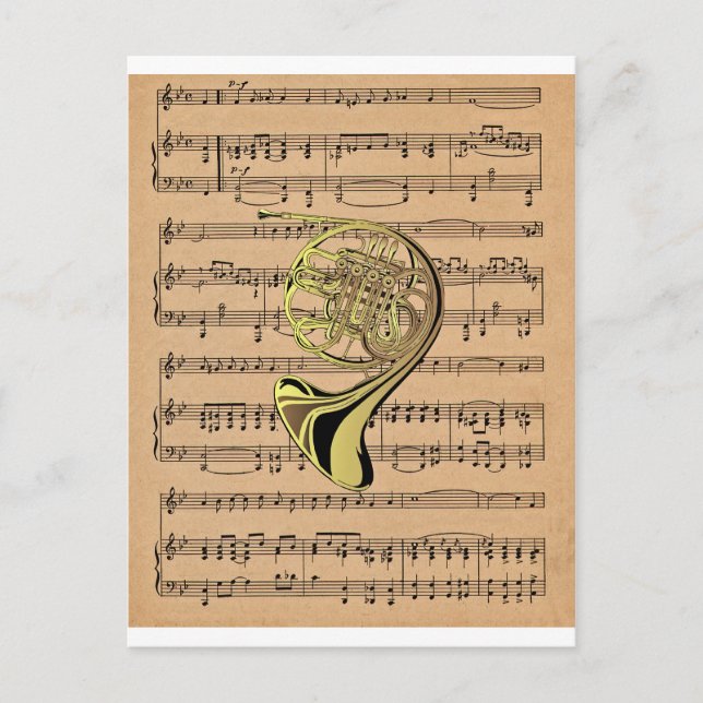 French Horn ~ With Sheet Music Background Postcard (Front)