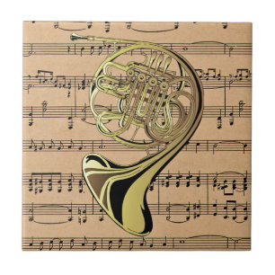 French Horn ~ With Sheet Music Background Tile