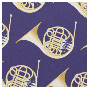 French Horns Music Musician Room Decor Blue Fabric