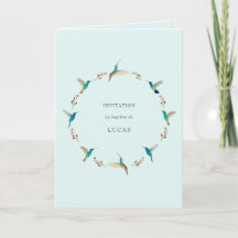 French Hummingbird Baptism Invitation with Photo