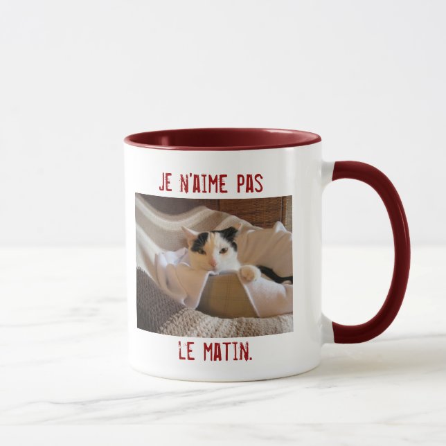 French - I don't like morning - cat mug (Right)