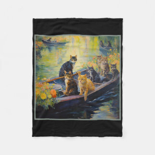 French Impressionist Boating Funny Cat Design On P Fleece Blanket