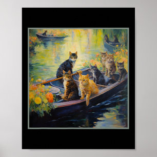 French Impressionist Boating Funny Cat Design On P Poster