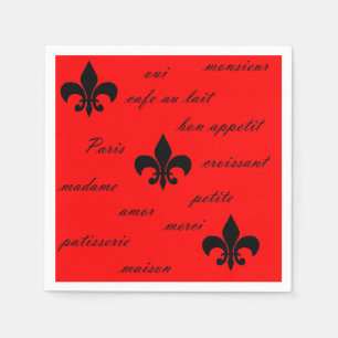 French Inspired Black on Red Napkins