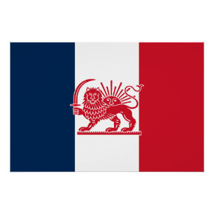 French Iranian Lion and Sun Heritage Flag Poster