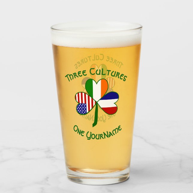 French Irish American Flag Shamrock Personalised Glass (Front Filled)