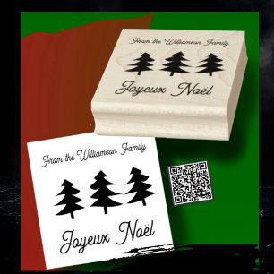 French Joyeux Noël Christmas Trees Rubber Stamp