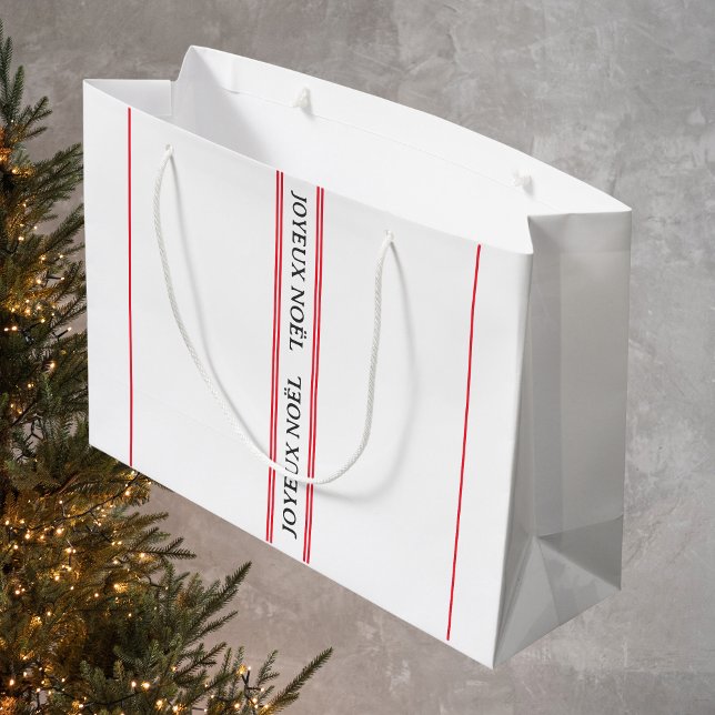 French Joyeux Noël Red Stripe Christmas Large Gift Bag (Creator Uploaded)