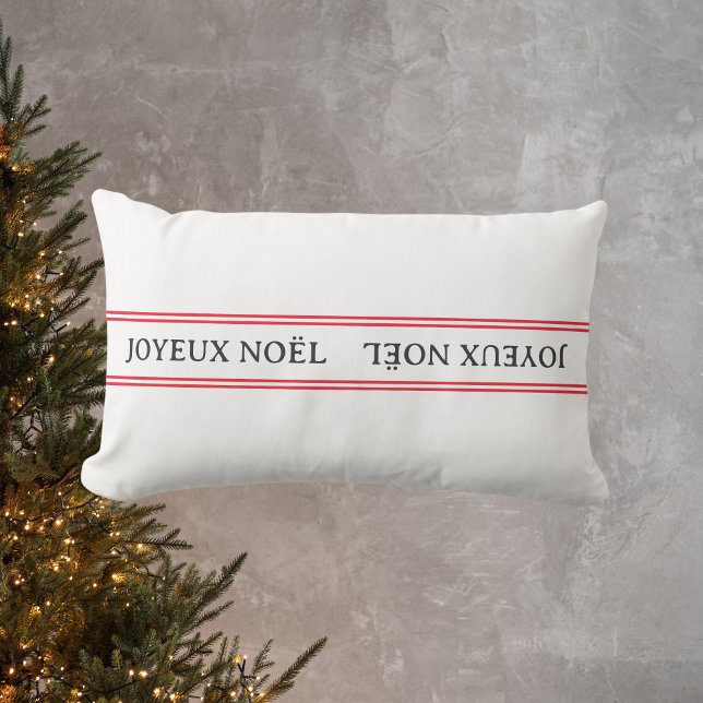 French Joyeux Noël Red Stripe Christmas Lumbar Cushion (Creator Uploaded)