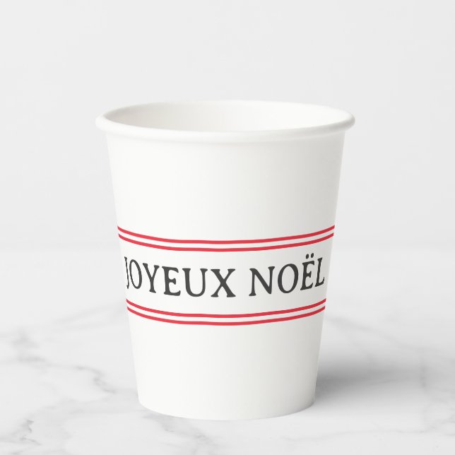 French Joyeux Noël Red Stripe Christmas Paper Cups (Front)