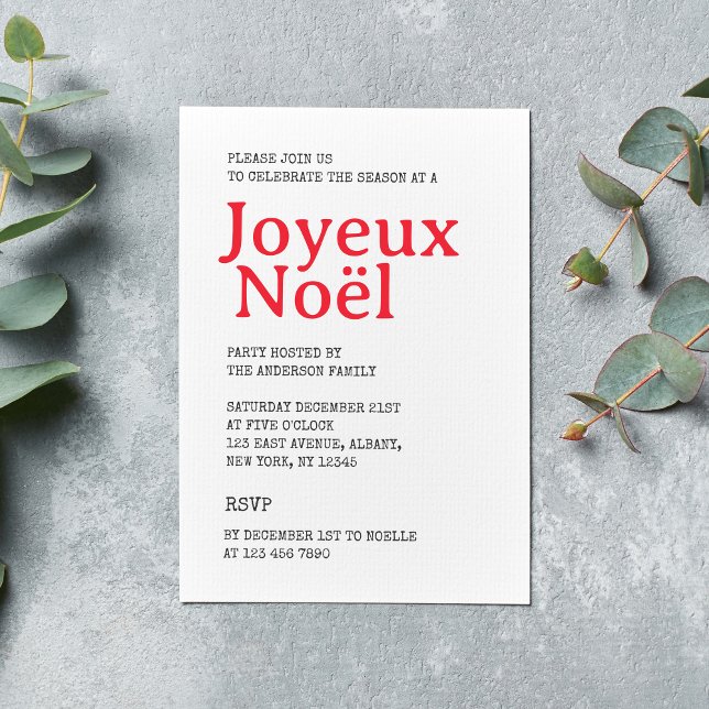 French Joyeux Noël Red Stripe Christmas Party Invitation (Creator Uploaded)