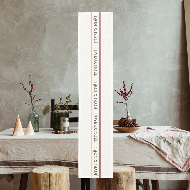 French Joyeux Noël Red Stripe Christmas Short Table Runner (Creator Uploaded)