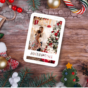 French Joyeux Noël Whimsical Calligraphy Photo Magnet
