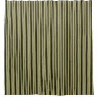 French Khaki Mattress Ticking Black Double Stripe Shower Curtain