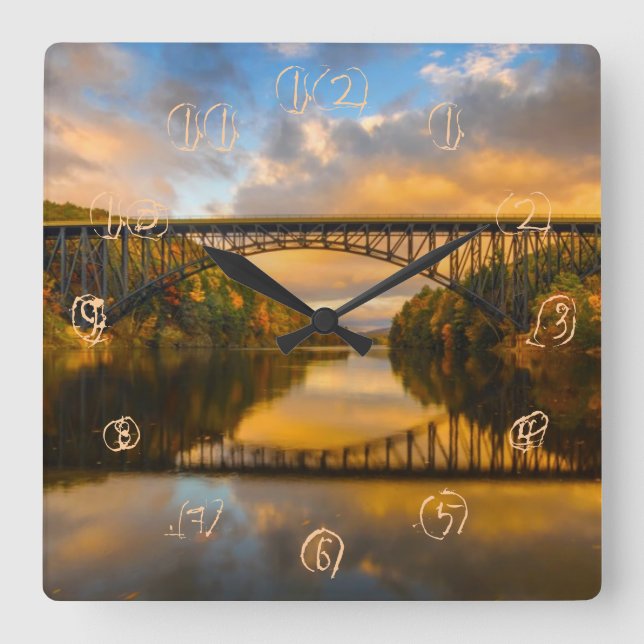 French King Bridge in Fall Square Wall Clock (Front)