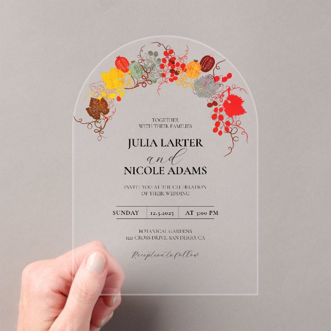 French Kissed Sweet Berry Grapes Flowers Wedding Acrylic Invitations (Insitu (Handheld))