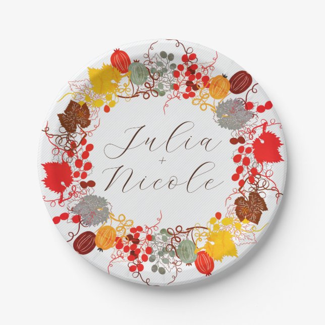 French Kissed Sweet Berry Grapes Flowers Wedding Paper Plate (Front)