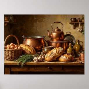 French Kitchen Copper Pots & Bread Poster