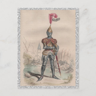 French knight in full plate armour lace postcard
