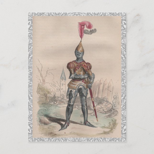 French knight in full plate armour lace postcard (Front)