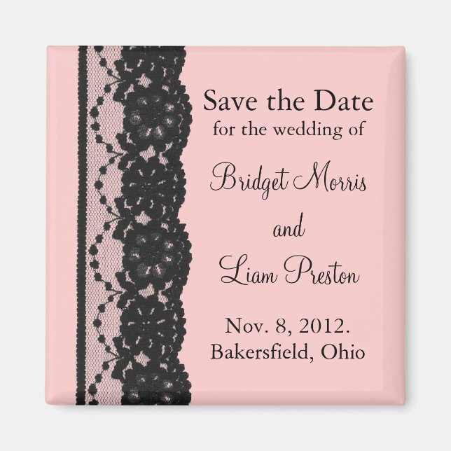 French Lace Save the Date Magnet (pink) (Front)