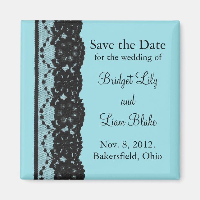 French Lace Save the Date Magnet (turquoise) (Front)