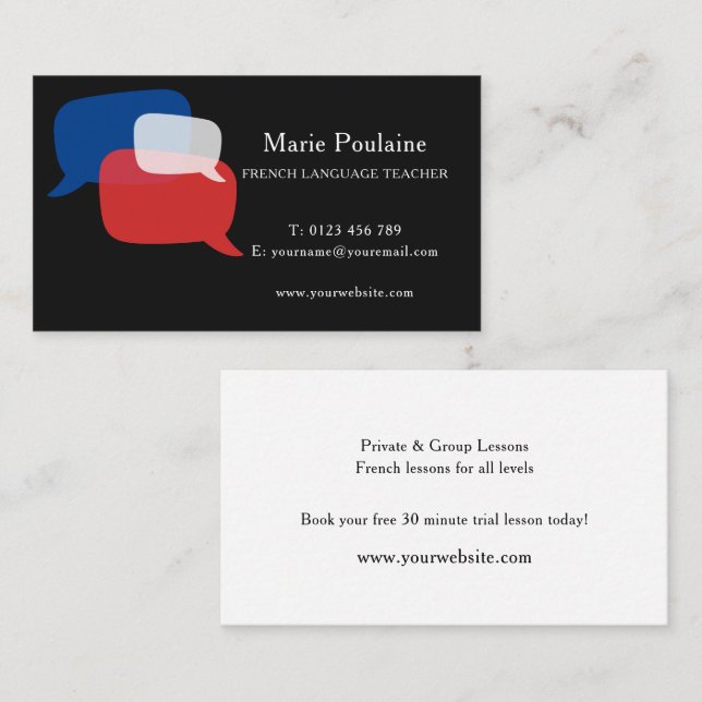 French Language Teacher Business Card (Front/Back)