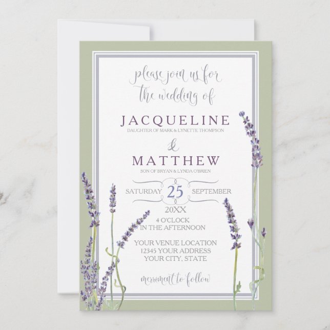 French Lavender Flowers Modern Typography Script Invitation (Front)