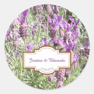 French Lavender Flowers Personalised Wedding Classic Round Sticker