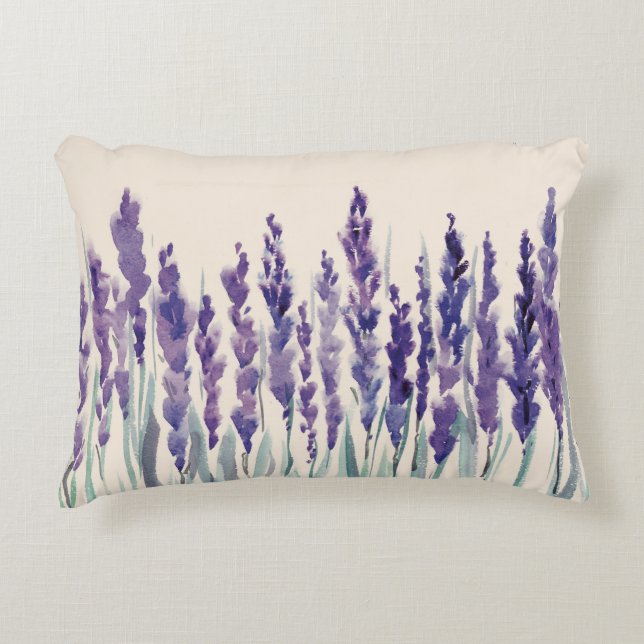 French Lavender: Watercolor Illustration Decorative Cushion (Front)