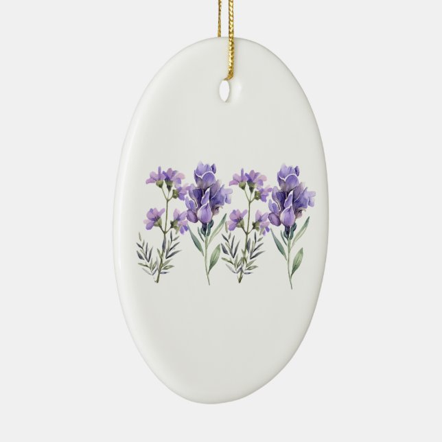 French Lavender Watercolour Pattern Ceramic Ornament (Right)