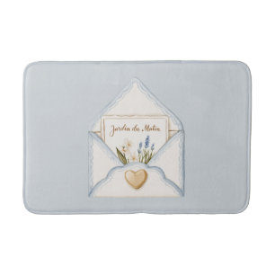 French Light Blue Cream Envelope Heart Floral   Bath Mat