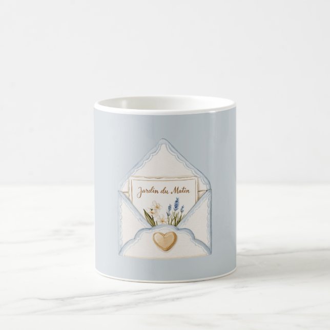 French Light Blue Cream Envelope Heart Floral   Coffee Mug (Center)