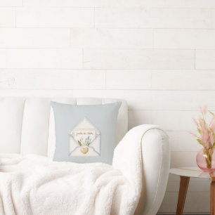 French Light Blue Cream Envelope Heart Floral Cushion