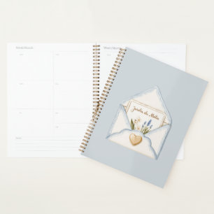 French Light Blue Cream Envelope Heart Floral   Planner