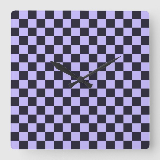 French lilac checkerboard pattern square wall clock (Front)