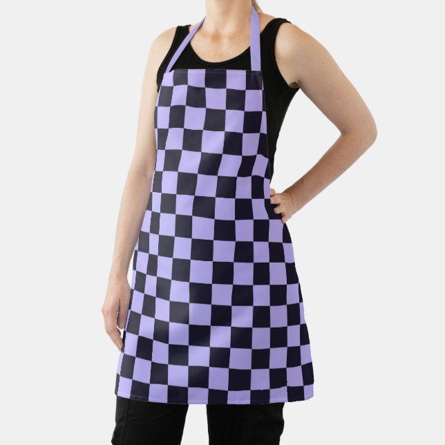 French lilac chequerboard pattern apron (Insitu)