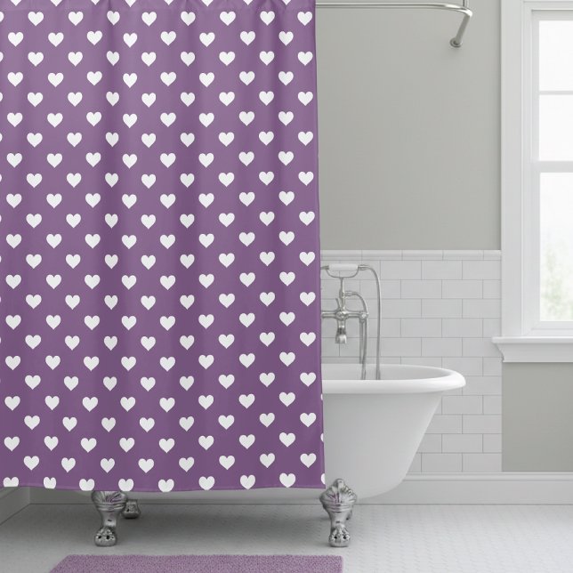 French Lilac Modern Hearts Pattern Shower Curtain (Creator Uploaded)