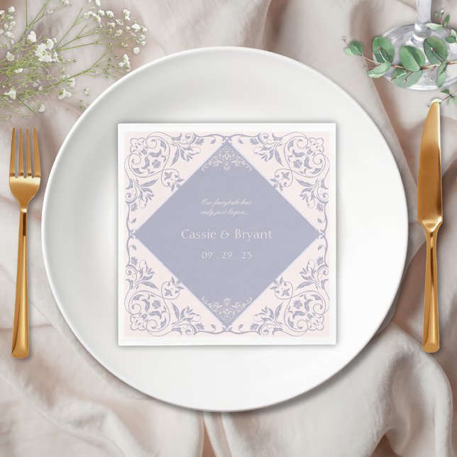 French Lilac Purple Regency Era Formal Wedding Napkin (Elegant blush pink and lavender purple victorian regency era chinoiserie french lilac wedding decor)