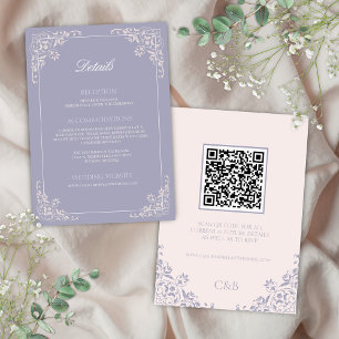 French Lilac QRCode Wedding Details Enclosure Card
