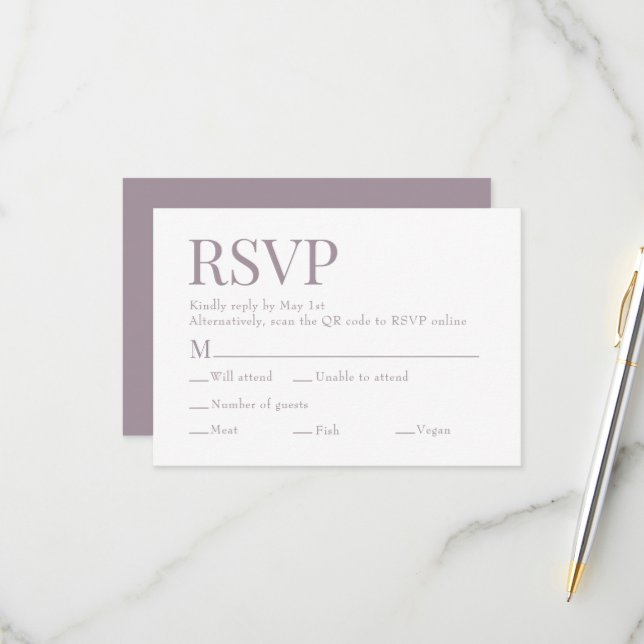 French Lilac Scan Qr Code Meal Choice Wedding RSVP Card (Front/Back In Situ)