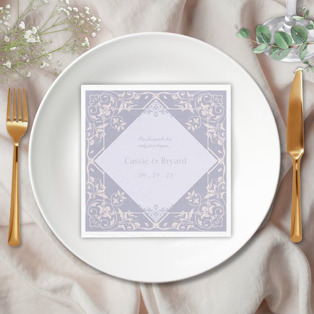 French Lilac Vintage Elegant Victorian Wedding Napkin (elegant lavender purple and blush pink wedding napkins for victorian regency era fairytale events)