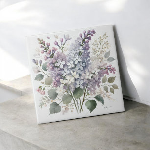 French Lilac Watercolor Floral Elegant Spring Deco Ceramic Tile