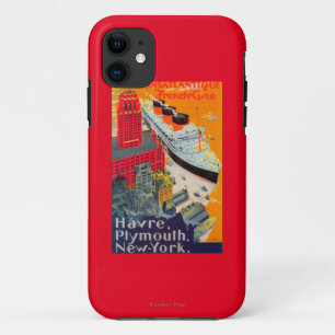 French Line Travel Poster, Havre to Plymouth, NY iPhone 11 Case
