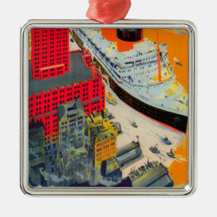 French Line Travel Poster, Havre to Plymouth, NY Metal Ornament