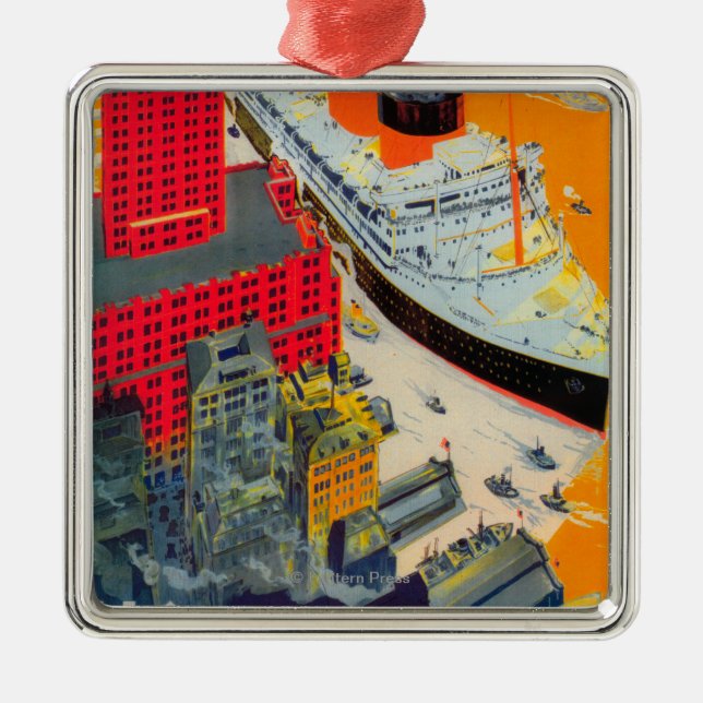 French Line Travel Poster, Havre to Plymouth, NY Metal Ornament (Front)